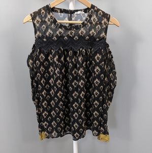 Maurices Cold Shoulder Blouse Sheer Black Ornate
